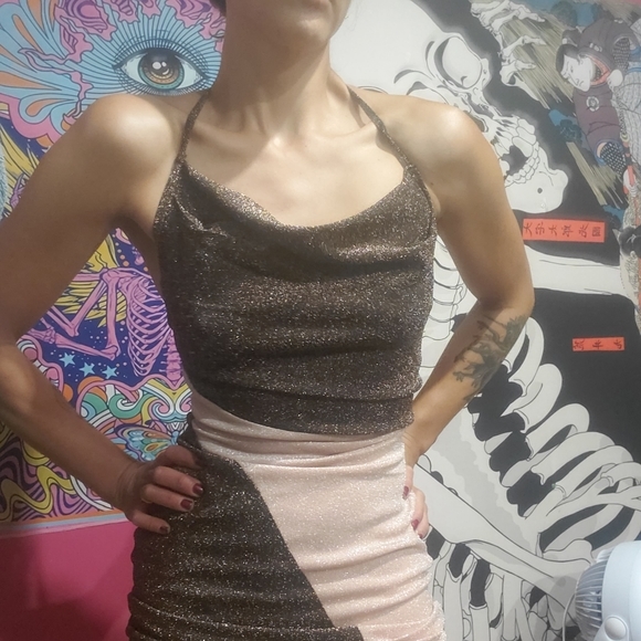 NAKED WARDROBE Sparkly Cowl Neck Mini Dress S - Picture 13 of 13